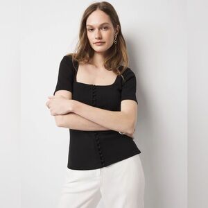 White House Black Market WHBM FORME™ Ribbed Stretch Button Tee square neckline